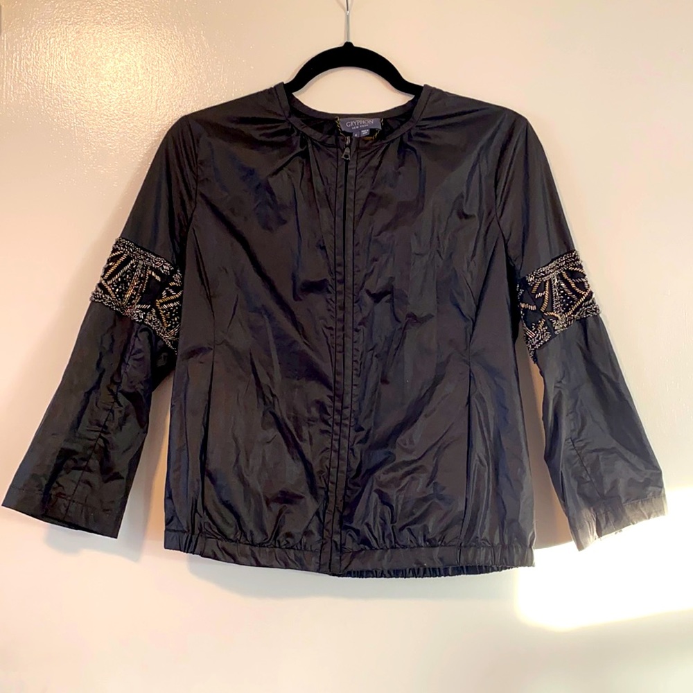 Gryphon Black Windbreaker with Embellished Detail